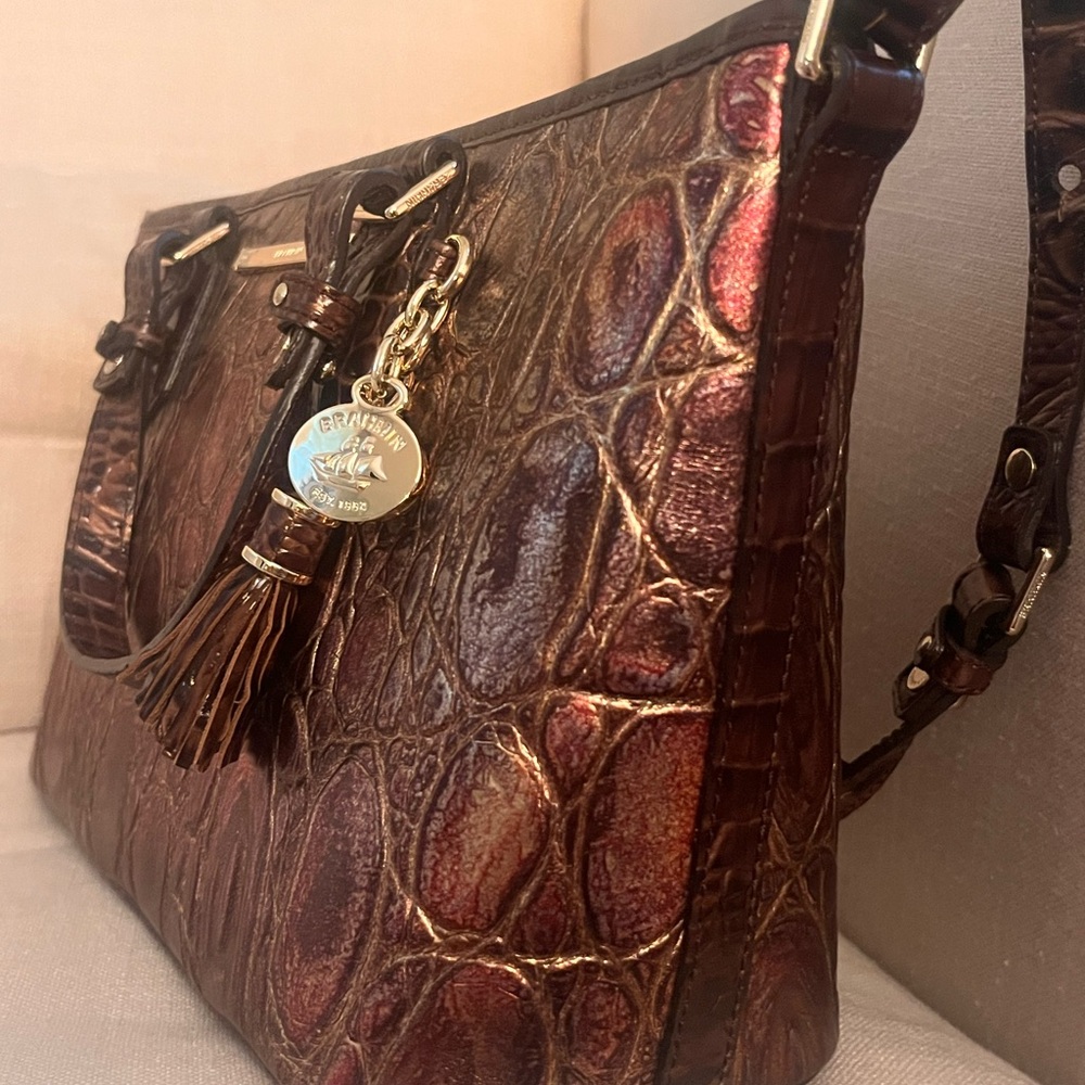 Brahmin Brown Leather Tote with Crocodile Embossed Finish - Picture 7 of 8
